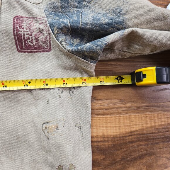 Chico's Design Denim Jacket Size 2 Women's Medium Beige Oriental Print Stretch - Picture 7 of 10